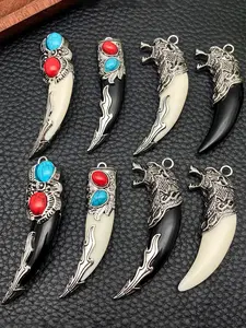 8pcs Artifical Wolf Teeth Wolf Head Charms Resin Wolf Fangs Pendant Retro Ethnic Style Animal Fang Pendant Necklace Earring Bracelet Jewelry Making Decoration Craft DIY Supplies