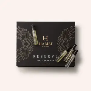HABIBI NY Reserve Collection Fragrance Sample Set – 4 Mini Perfume Sprays (2mL Each) Featuring Ambre of the Sea, Rare Woods Elixir & Luxury Niche Scents for Men & Women