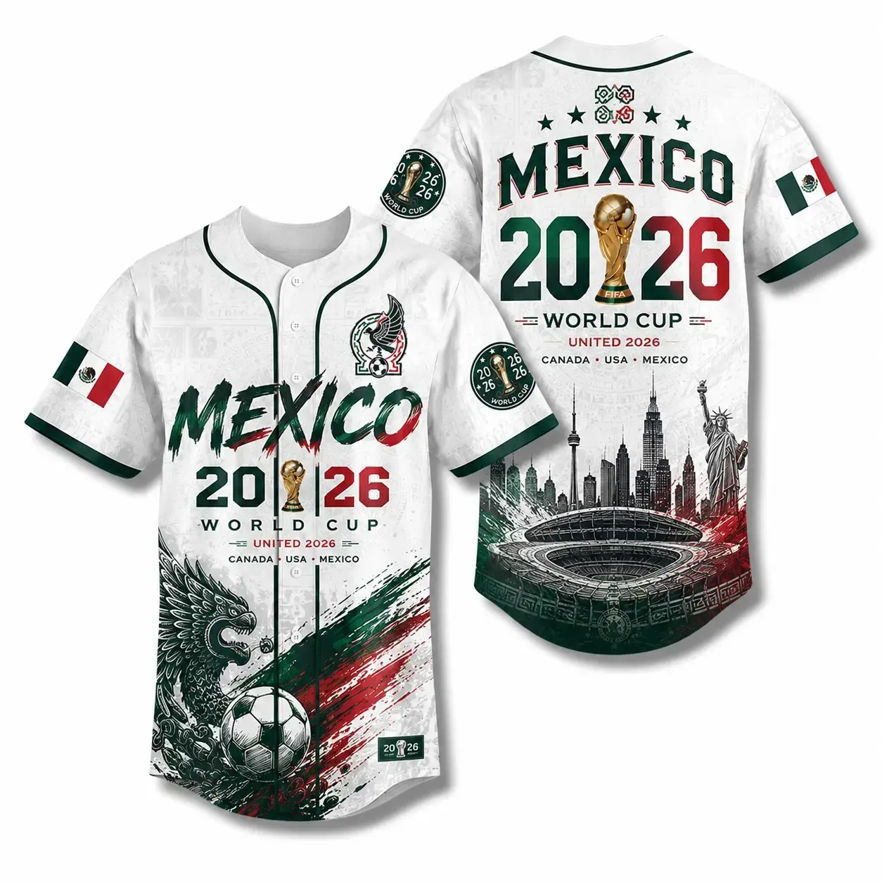 Mexico 2026 Mesh Baseball Jersey, Football Fan Apparel for Men Women, Heritage Gift Shirt