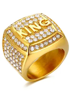 Men's King Titanium Steel Ring with Rhinestones, Trendy Hip Hop Fashion Jewelry, Stylish Personalized Accessory for Men, Rhinestone Decor Ring