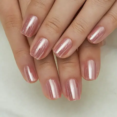 CurvLife Chrome & Short Squoval Press-On Nails Collection – 30PCS, Glossy Metallic Shine, Reusable Everyday Salon-Look Nails