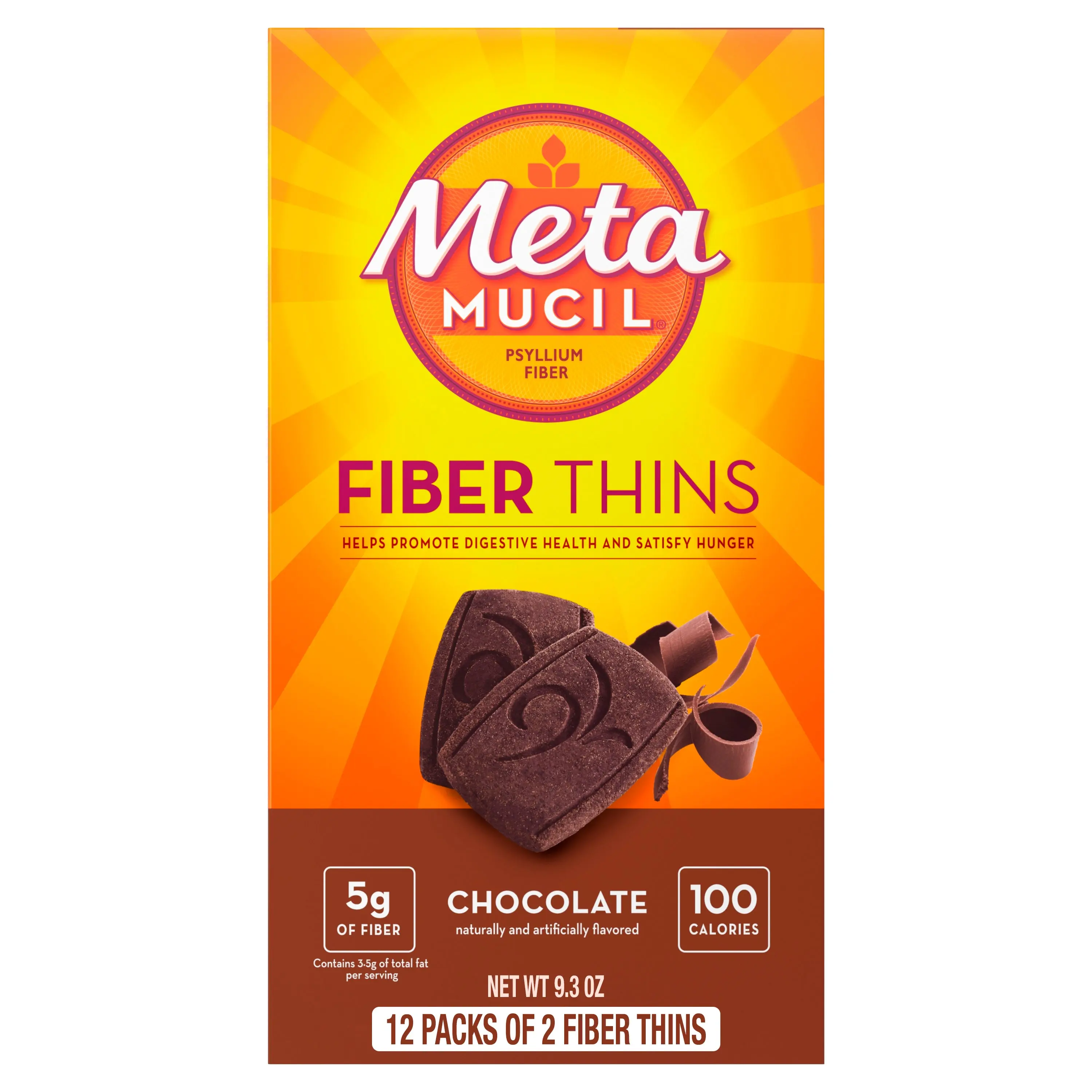 Metamucil, Fiber Thins, Fiber Snack for Adults, Chocolate, 48ct, Plant Based Psyllium Husk Fiber, 5g Fiber per serving, Good source of fiber