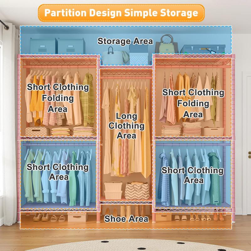 Raybee Clothes Rack Heavy Duty Clothing Rack Load 905LBS Clothing Racks for Hanging Clothes Rack Metal Garment Rack Heavy Duty Clothes Rack Free Standing Wardrobe Closet Organiser Hangable, 77" Hx75 Wx17.8 D [NewYearNewMe]