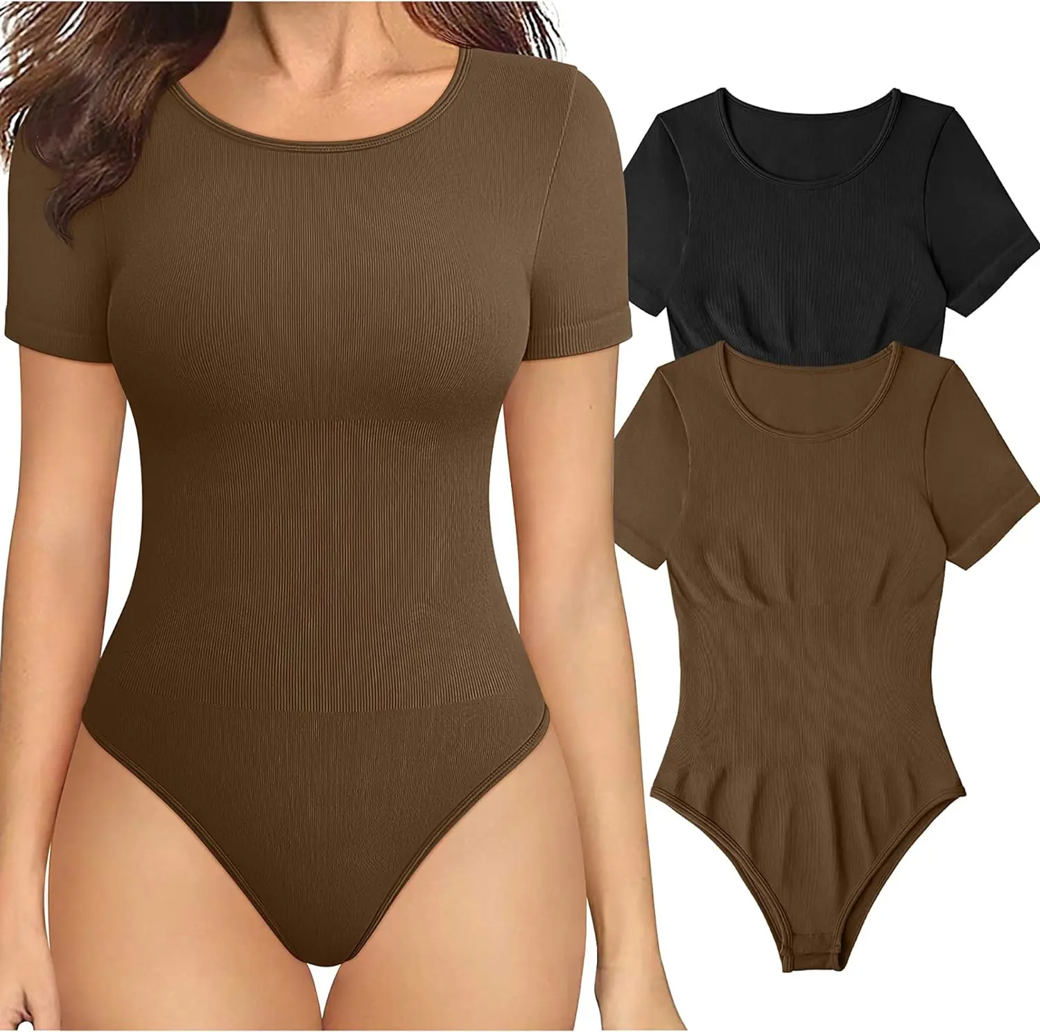 Square-neck Cinched Corset Close-fitting Seamless Short Sleeve T-back