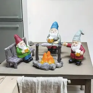Cute Beer Drinking Gnome Set Ornaments, Garden Gnome Statue, 5pcs/set, Perfect for Outdoor Garden & Home Decor, Ideal Holiday Gift, Desktop Decoration, Craftsmanship
