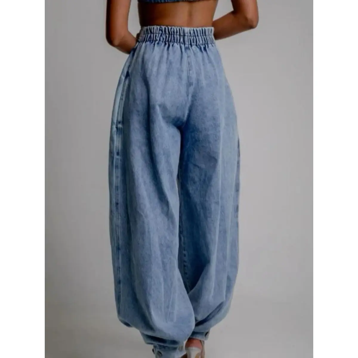Women's High Waist Pleated Balloon Jeans Baggy Wide Leg Denim