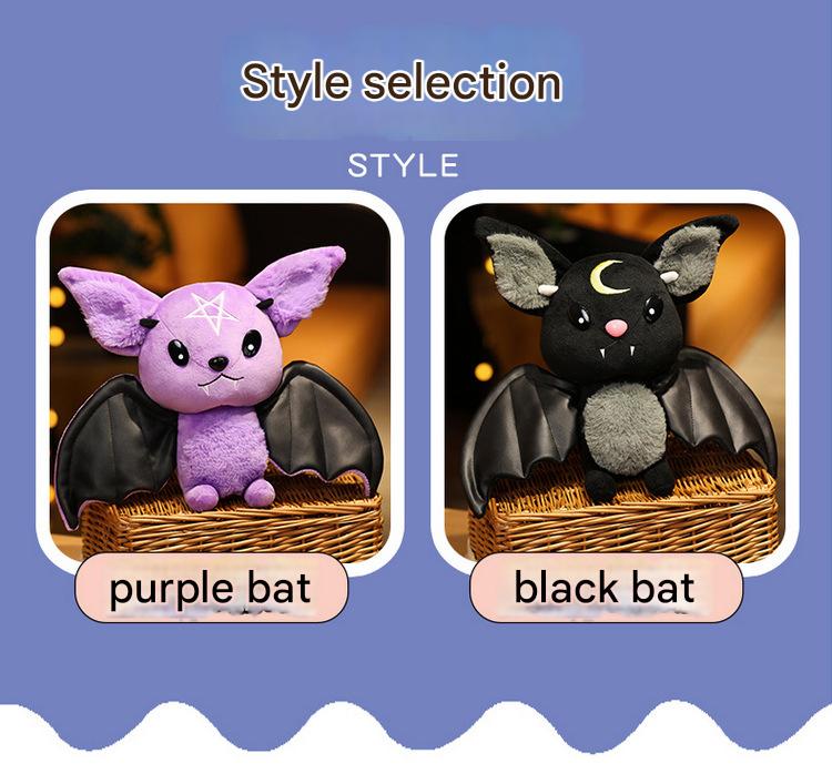 Cute Goth Bat Plush Pillow Pentagram & Moon Bat Stuffed Toy Decor for Bedrooms