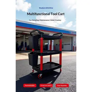 Car wash and car detailing tool cart, car maintenance and cleaning cart, small three-tier handcart, plastic cleaning cart