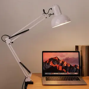 Metal Swing Arm Desk Lamps Adjustable E27 Bulb LED Table Lamp with Base & Clip 2-in-1 Function for Bedroom Study Office Modern Light Decor
