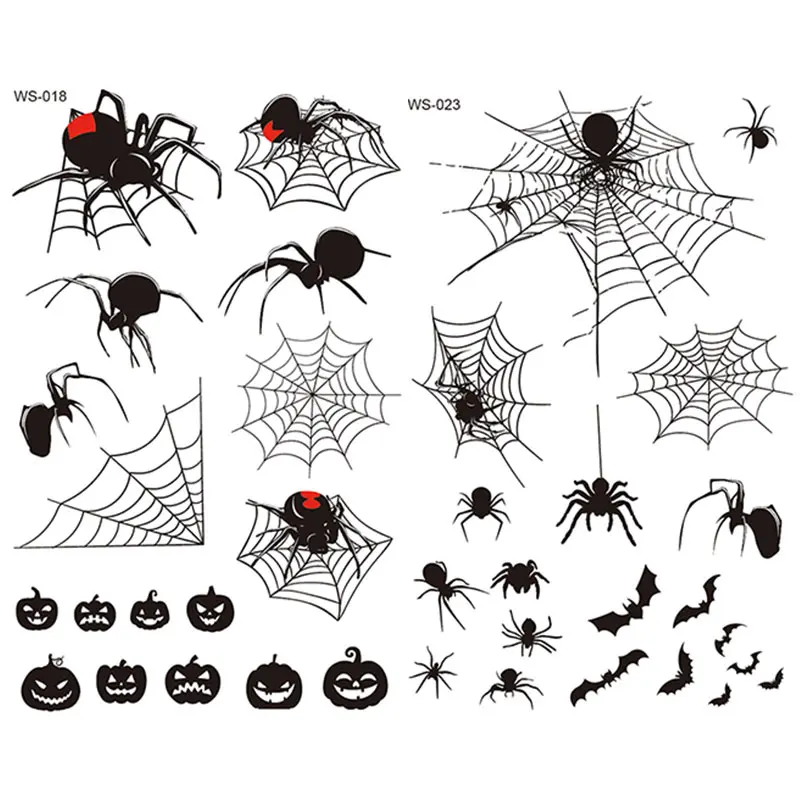 Waterproof Temporary Tattoos Spider Web Bat Pumpkin Design, Realistic Halloween Face Body Art for Men Women Party Decoration