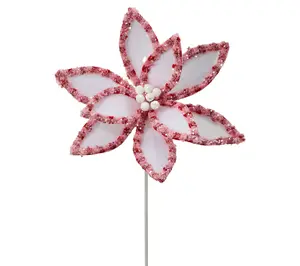 22" Candy With Snow Glitter Po insettia Stem B y Valerie