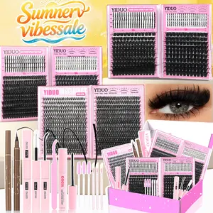 Eyelash Cluster Kit Bottom/Spiky/40D/60D/80D/100D/200D/300D 1520Pcs Volume Lash Clusters Kit 5-20mm Volume D-Curvatur Eyelash Extensions Kit with Lash Bond and Seal Tweezers Remover Eyeliner Pencil Eyelash Brush DIY at Home Easily