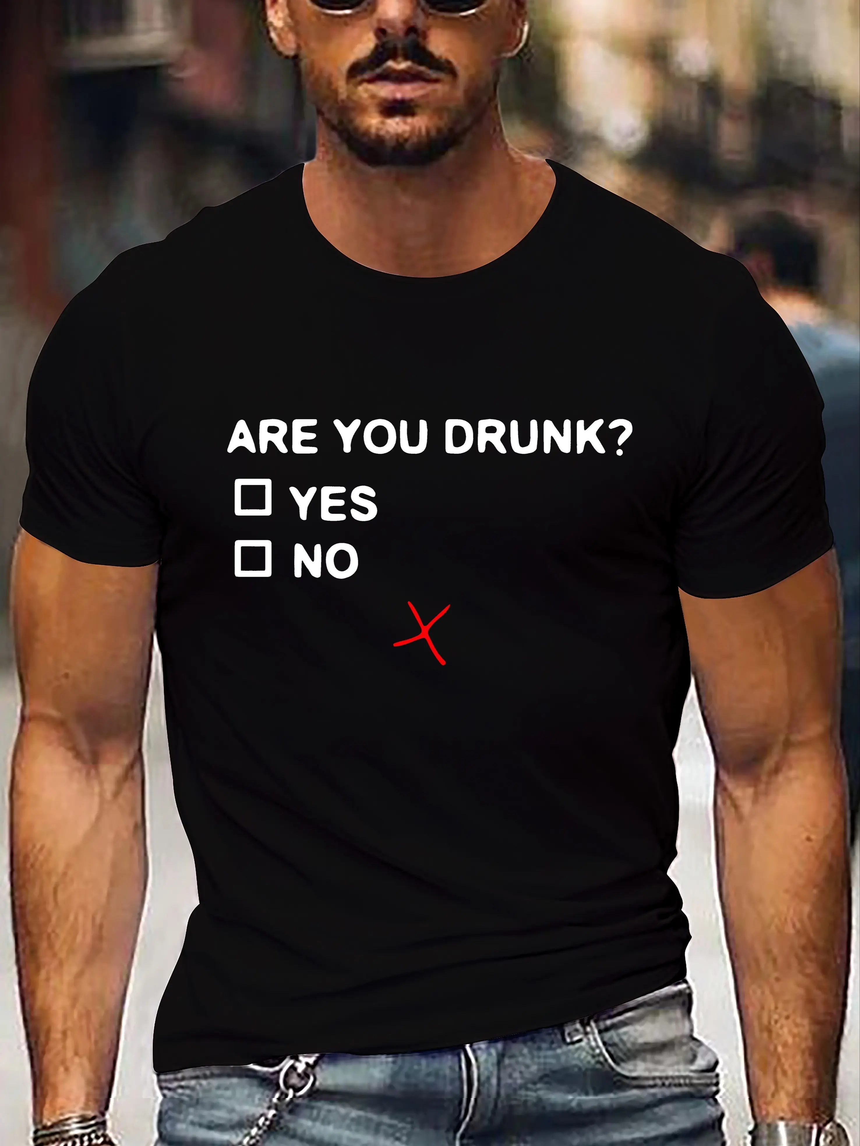 Men's Classic Graphic Tshirt - 'Are You Drunk?' Funny Print, Plus Size Relaxed Fit Shortsleeve Crew Neck Top, 100% Cotton Soft Fabric, Menswear Essential, Breathable, Round Neck, Comfy, Casual