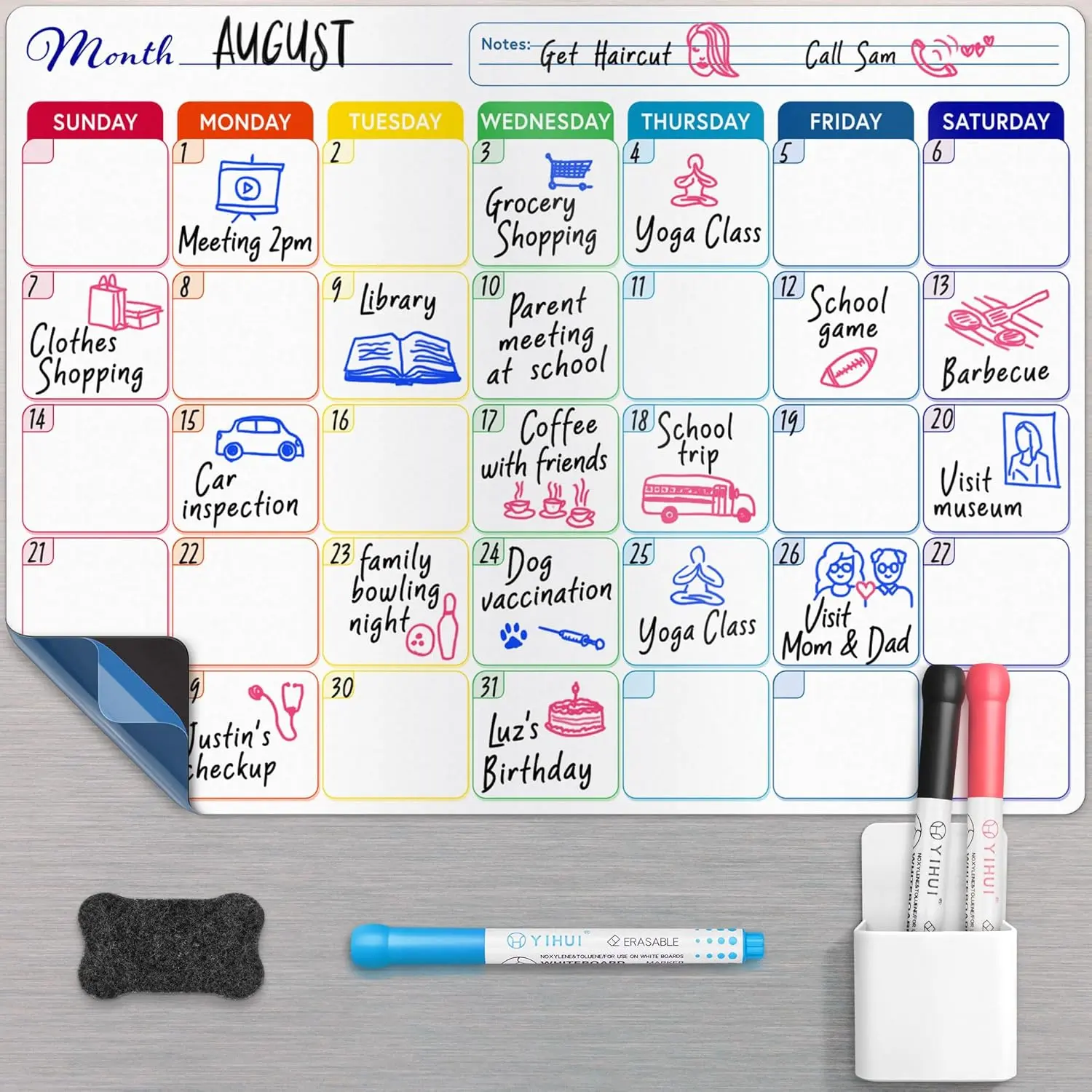 YES4QUALITY Magnetic Whiteboard Calendar Monthly Planner, Dry Erase Wall Calendar with Adhesive or Magnetic Backing for Fridge Office and Classroom, Reusable Monthly Planning Board