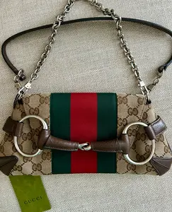 Pre-owned GUCCI GG Canvas and Leather Shoulder Bags Horsebit Shouldet Bag Small
