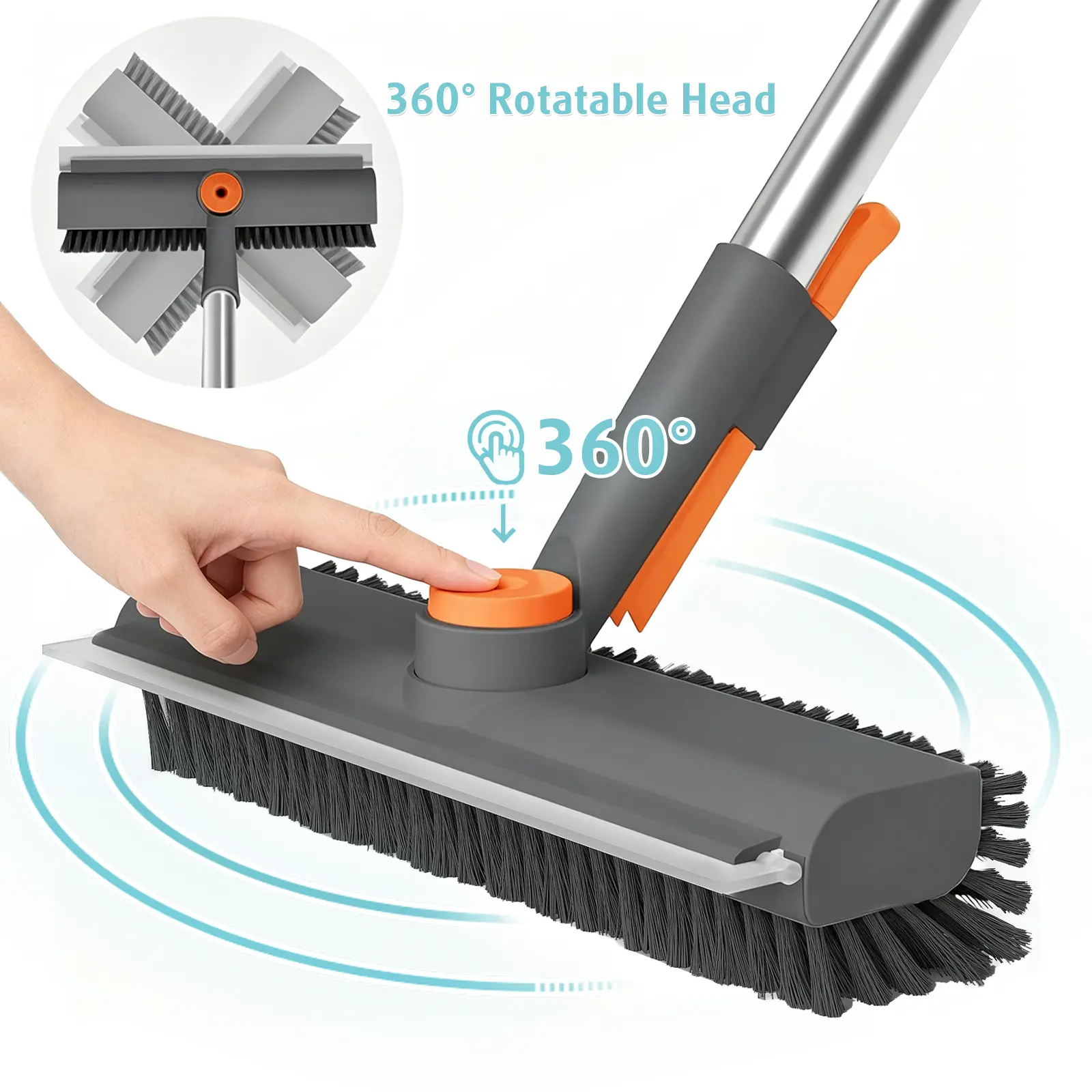 AIR U 3-in-1 Floor Scrub Bathtub Brush with Long Handle, Double-Sided, Heavy-Duty Stiff Bristles & Squeegee – Scrape & Scrub for Shower, Bathroom, Patio, Garage, Kitchen, Wall & Deck – Home Cleaning Essentials