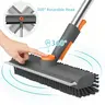 AIR U 3-in-1 Floor Scrub Brush with Adjustable Durable Long Handle - 360°Rotating Scraper, Heavy-Duty Stiff Bristles, Scrubber Squeegee Combo for Faster Clean, Bathroom, Patio - Multifunctional Home Care Supplies Broom,home decor