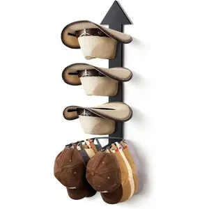 Cowboy Hat Rack for Wall Hat Organizer for 10 Baseball Caps and 3 Cowboy Hat with Wood Hat Holder Cowgirl Hat Hanger for Closet Entryway Black