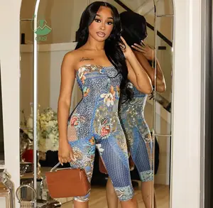 Printed tube top jumpsuit