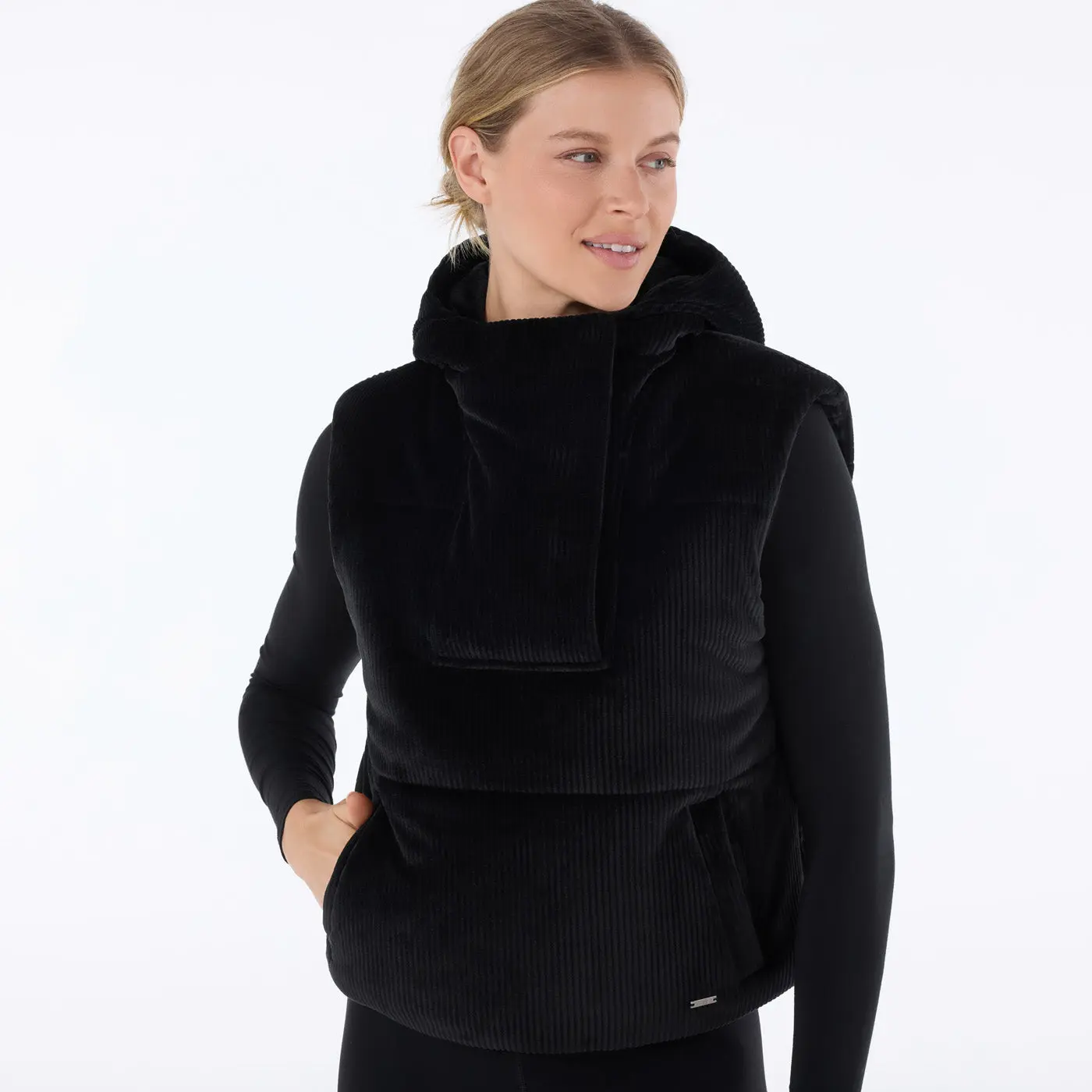 Ribbed Velour Puffer Vest