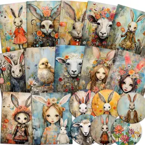 Rabbit Pattern Writable Card Set with Sticker, 60pcs/set Including 12 Sheets Card & 48pcs Sticker, Fantasy Colorful Rabbit Card, Scrapbooking Supplies, Junk Journal, Crafts, Greeting Card