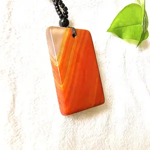Red Agate Peace Pendant Necklace – Red Stone Pendant, Natural Agate Rectangle Necklace, Symbol of Love, Emotional Balance & Inner Peace Crystal Jewelry for Men & Women, Everyday Pendant, Gift For Her, Gift For Him, Boho Necklace, Meditation Jewelry