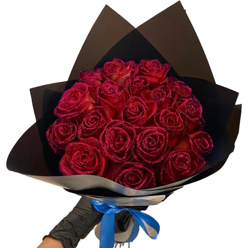 Glitter Rose Bouquet,Artificial Rose Flowers Bouquet,DIY Bouquet Shiny Fake Rose Bouquet Love Gift,Rose Glitter,DIY Bouquet Gifts for Valentine's Day Gift Decor Decorative bouquet  perfection, fake glitter flower