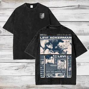 Attack on Titan Levi Ackerman Graphic Wash Tee – Unisex Anime Shirt, Oversized Streetwear Tee, Anime Streetwear Look, Casual Daily Wear, Gift for him and her