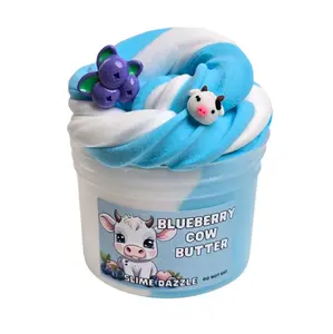 Blueberry Butter Cow Slime 8 Fl Oz – Blueberry Vanilla Scented Butter Slime with Blueberry & Cow Charms – Beginner Friendly