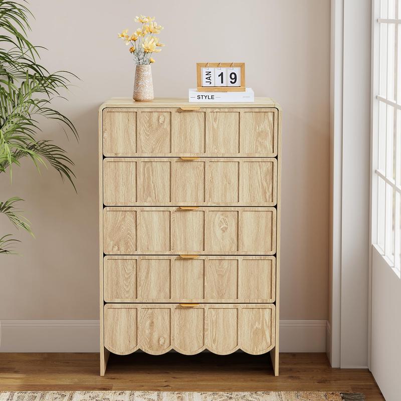 Giratree 3 5 9 Drawer Dresser for Bedroom, Modern Closet Chest of Drawers with Wave Fluted Drawer, Wood Storage Small Dresser Organizer for Nursery Bedroom Living Room Hallway Closet