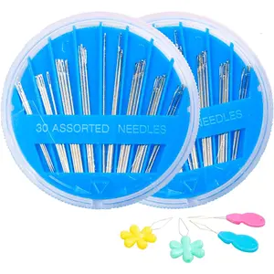 60-Pack  Hand Sewing  Set, 6 Sizes Embroidery  Kit with Threaders, Assorted Large Eye Sewing  for Repair, DIY, Art & Craft Projects(Blue)