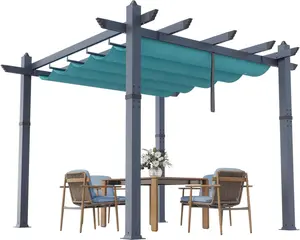 GARVEE 10x10 Ft Aluminum Pergola with Retractable Canopy - Outdoor Metal Pergola, Patio Sun Shade Shelter for Backyard, Garden, Deck, Porch, Grape Trellis (Khaki/Gray)