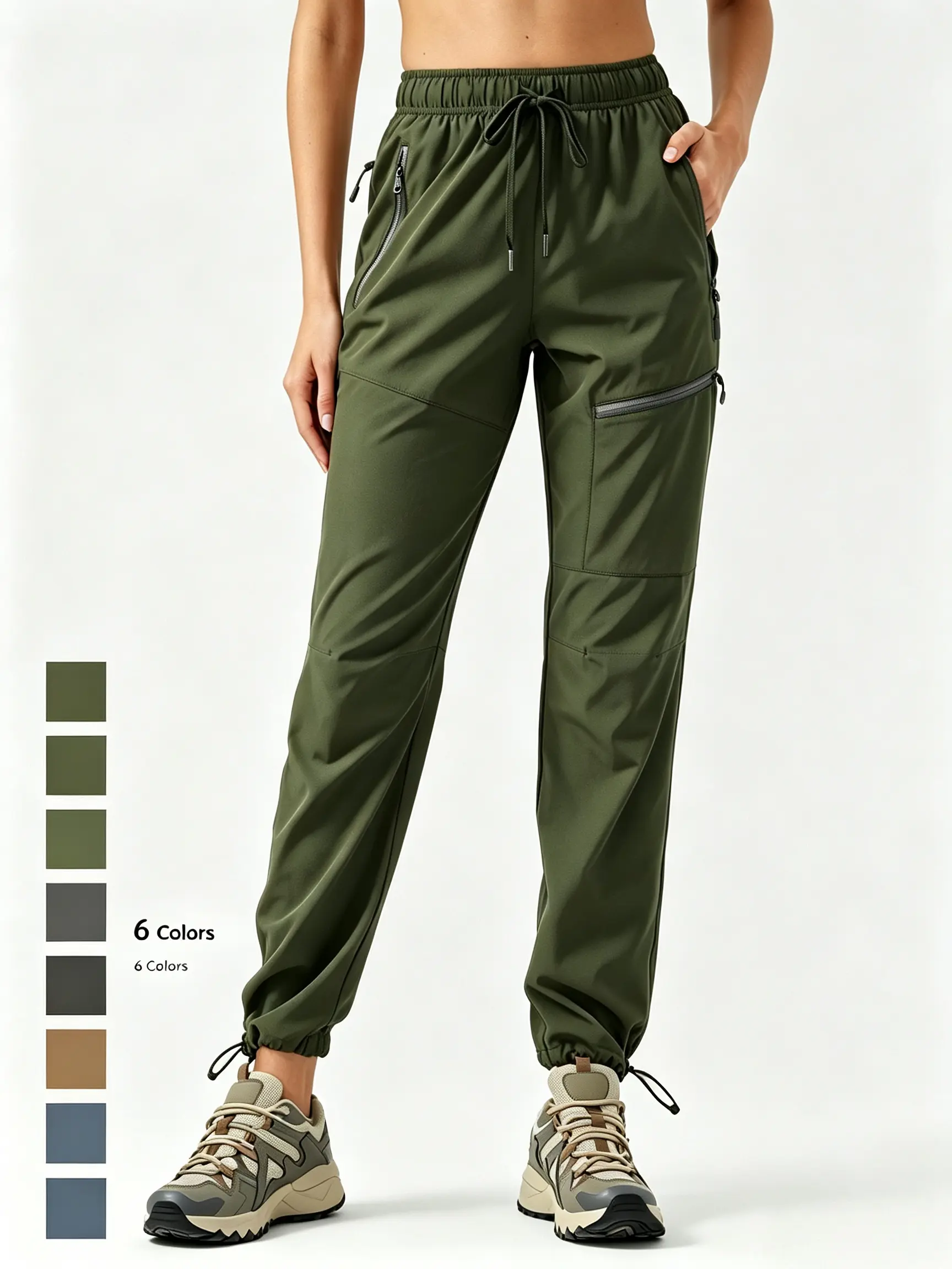 Women's Elastic Waist Cargo Joggers, Quick Dry Stretch Fabric Trousers with Zippered Pockets, Outdoor Hiking Sportswear for Casual Daily Use athletic pant