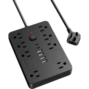 Surge Protector Power Strip - 8 Outlets(1850W/15A/14AWG) with 6 USB Ports(2 USB C, 6FT Flat Plug Extension Cord, Wall Mount Multi Plug Outlet Extender, ETL Listed for , Dorm Room, Black