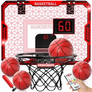 Foldable portable indoor and outdoor basketball set,wall-mounted door frame mini basketball hoop with electronic scoreboard,comes with 4 basketballs,birthday Valentine's Day,Father's Day gift for kids and adults,durable home bedroom office sports toy