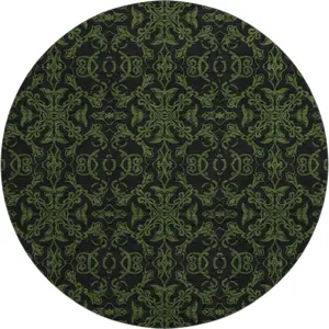 HomeRoots 665215 8 ft. Olive Green & Charcoal Medallion Washable Round Area Rug, Antislip Dark Large-Scale Child-Friendly Kids-Safe Rug with UV Protection, Antislip Area Rugs, Child-Friendly Area Rugs