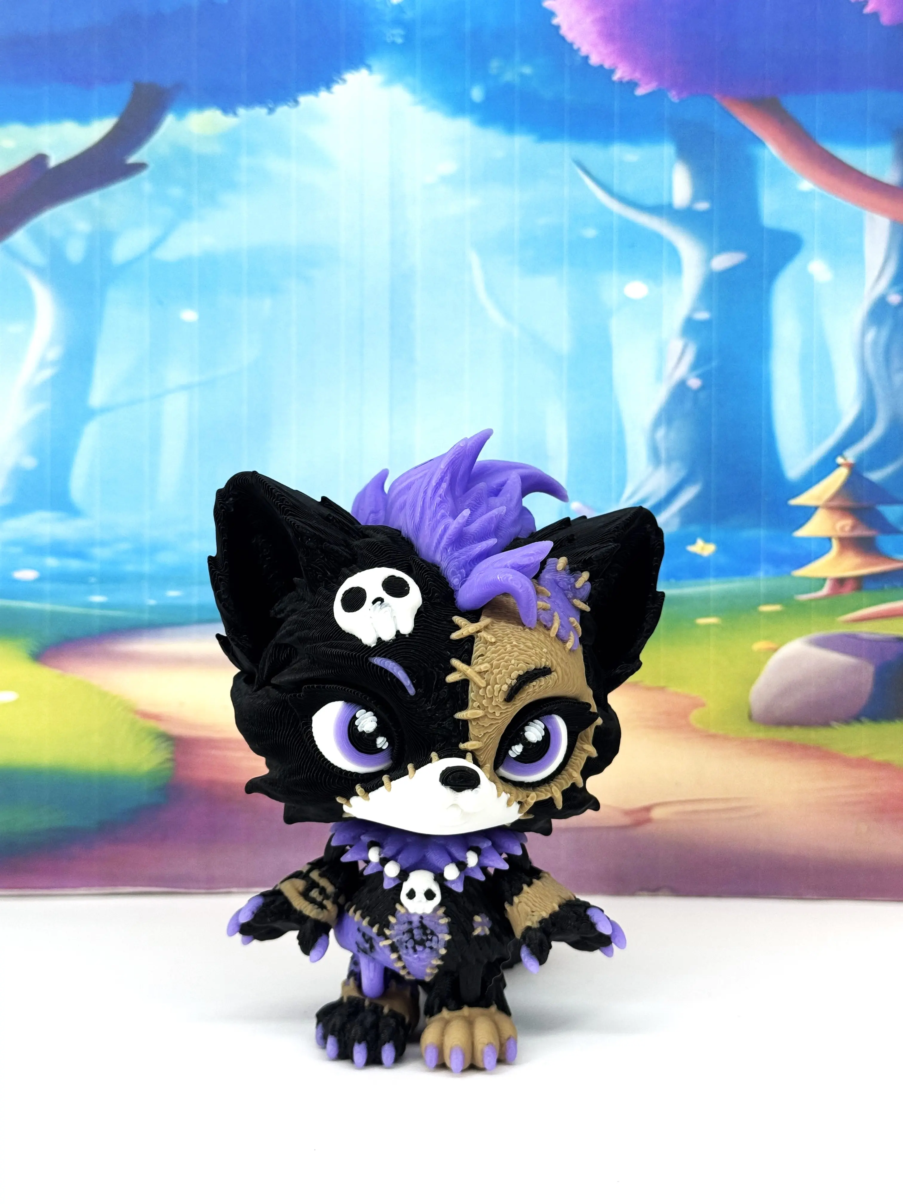 Patchwork Lupa She Wolf Articulated Figurine | 3D Printed Posable Gothic Desk Decor, Spooky Decor