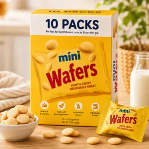 Mini Vanilla Wafer Cookies Snack Packs with Coffee Pairing, Crispy Bite-Size Sweet Wafers, 10 Individual Packs for Lunch Boxes & On-The-Go Snacks