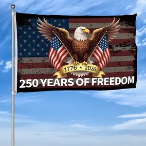 YIBAGA 250 Anniversary FlagAmerica National Flag Eagle 250 Years of Freedom 1776-2026 Patriotic Outdoor Lawn Garden Decor with Brass Grommets