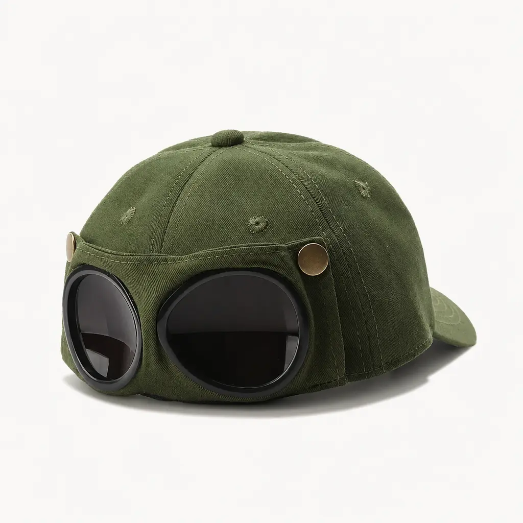 Korean Style Aviator Goggle Cap for Men, Flip-up Sunglasses Design, Curved Visor, Adjustable Sun Hat, Casual Daily Spring Summer Headwear, Unique Gift for Guys
