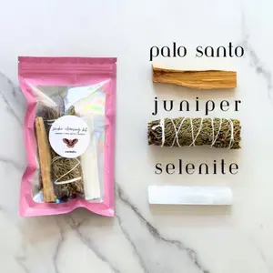 Smoke Cleansing Kit: Juniper, Selenite & Palo Santo, White Sage Alternative, Metaphysical Gift, Altar Tools, Positive Energy Witchy Gift