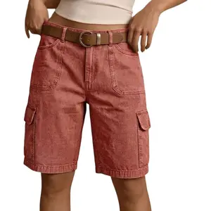 Flamingals Flap Pocket High Waist Cargo Shorts Womenswear Stretchy 10.2" Inseam