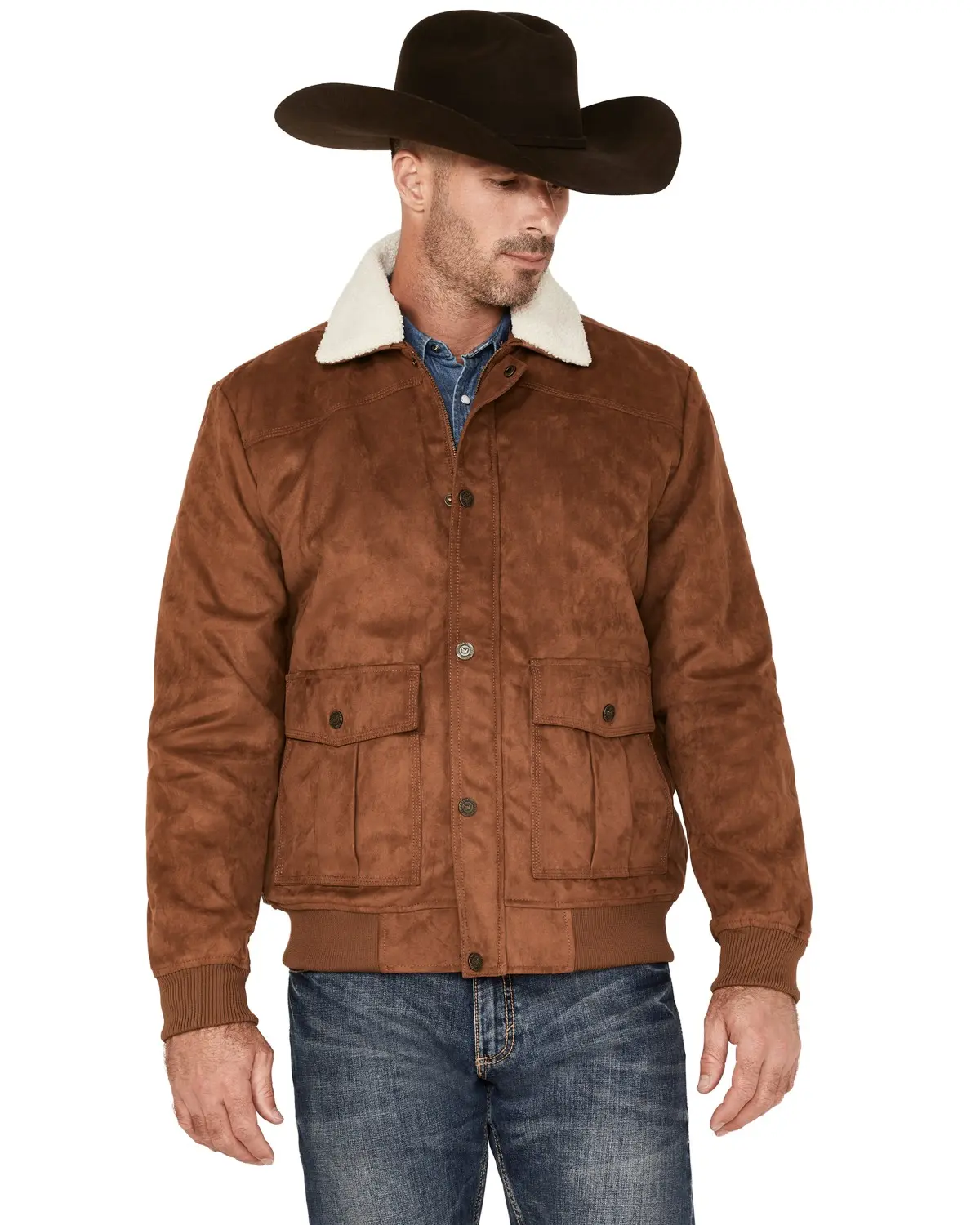 Cody James Men's Men'S Edward Faux Suede Sherpa Collar Bomber Jacket - Cjfa22o34-Brn