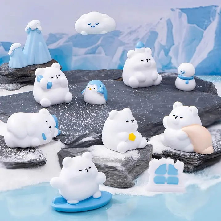 11PCS Cute Miniature Polar Bear Resin Landscape Figurines Home Garden Animals Adorable Cupcake Christmas Birthday Gift for Home Garden Decor Ornament Supplies