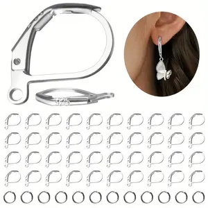 40/90 Piece S925 Silver Plated Hypoallergenic French Leverback Earring Hooks Set, Includes 50 Closed Hoop Earrings for DIY Jewelry Making Hoop Earring Sets