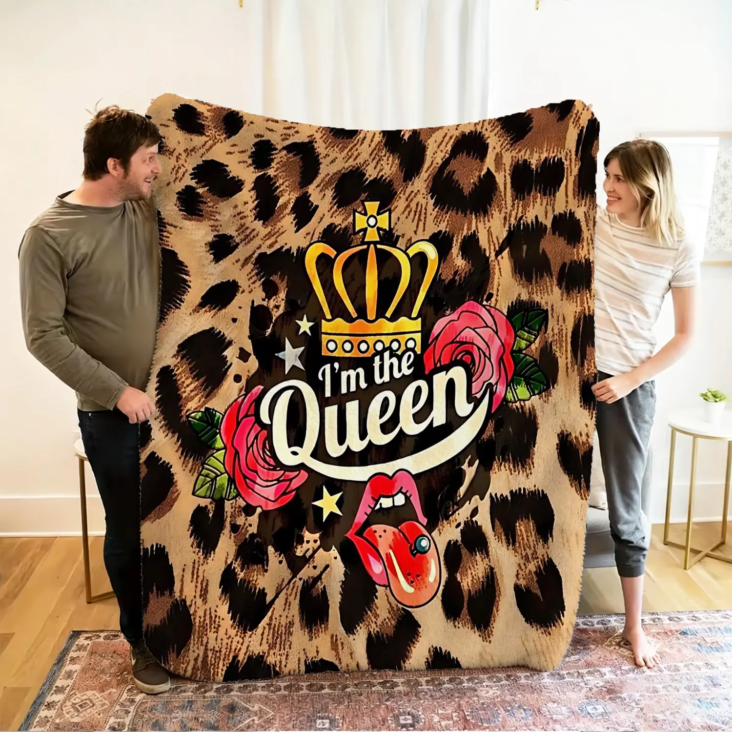 Leopard Print Queen-Print Blanket, Fluffy and Soft Flannel Blanket, Suitable for Beds, Sofas, and Cars, Warm Blanket, All Year Round, the Perfect Gift for Girls and Teenagers.