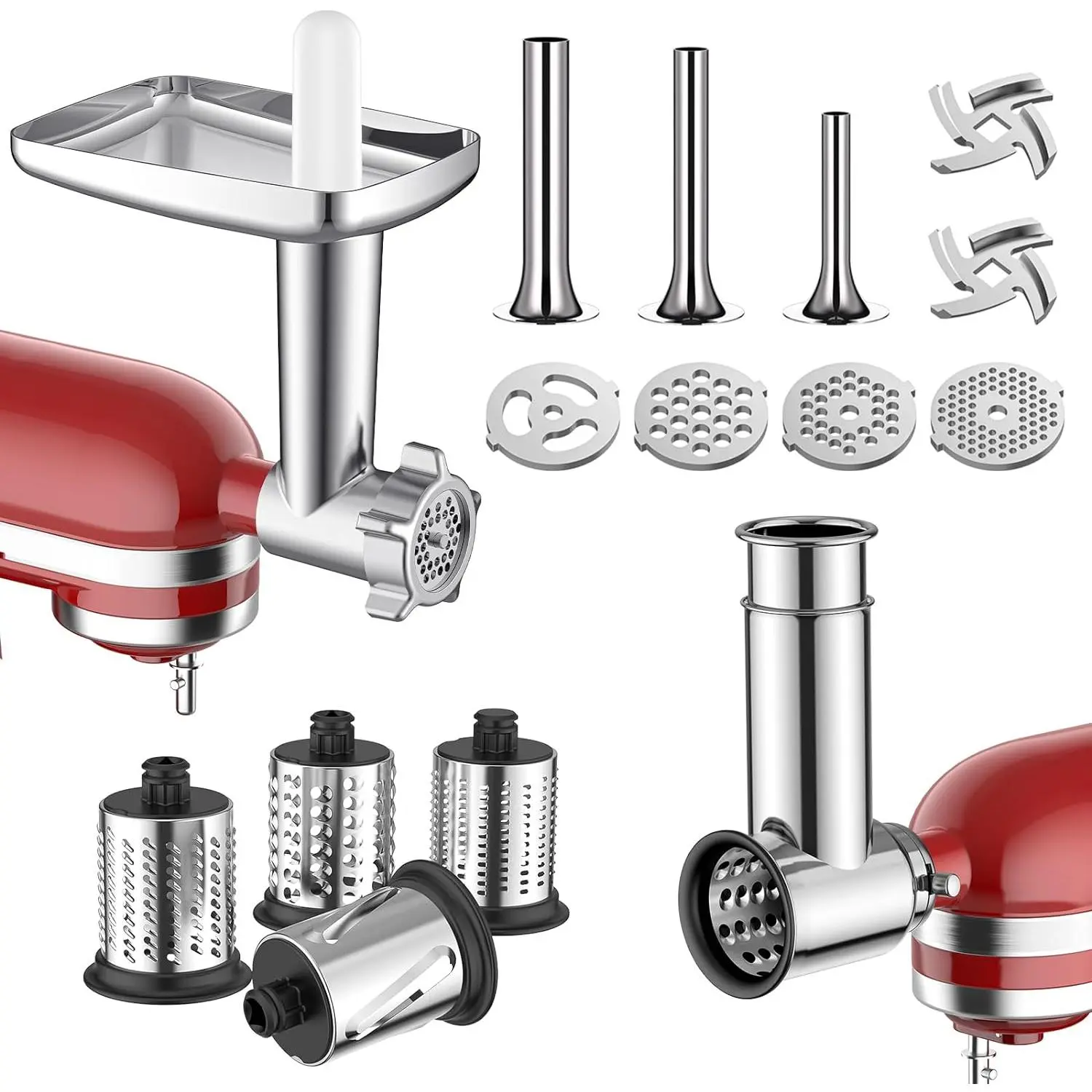 Meat Grinder & Stainless Steel Slicer Shredder Attachment for Kitchenaid Stand Mixer - Sausage Stuffer, Food Slicer, Shredder, Cheese Grater & Salad Maker