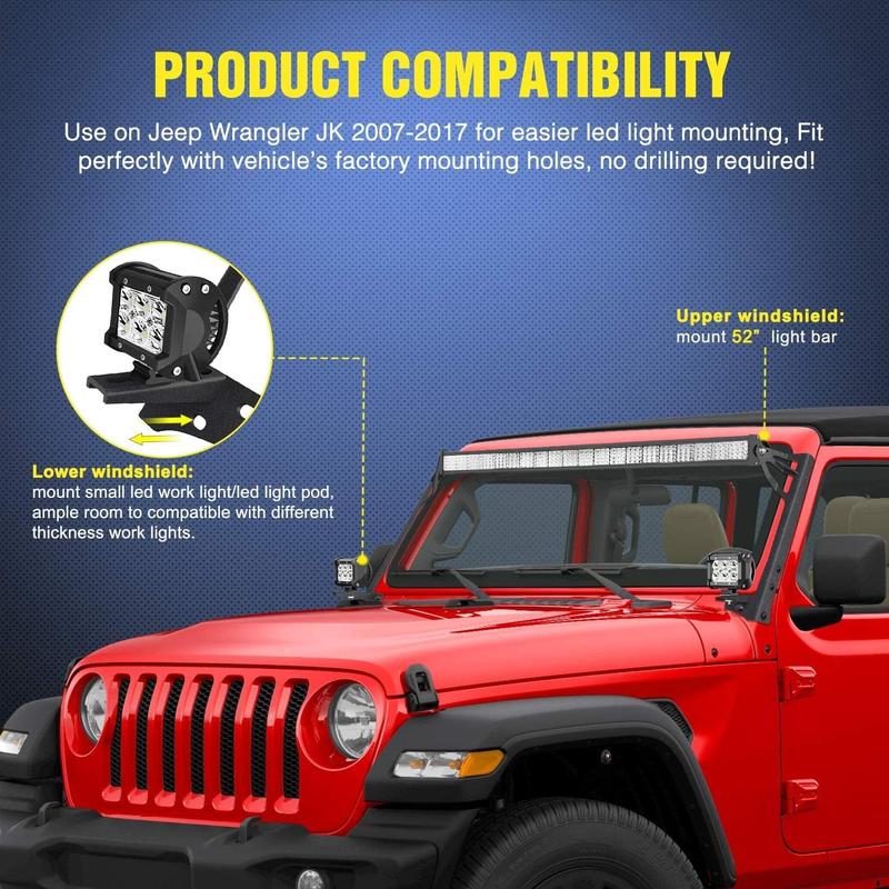 Nilight 52Inch Led Light Bar Spot Flood 2Pcs 18W 4Inch Spot LED Pods Windshield Frame Mounting Bracket on Wrangler JK 2007-2017 with Off Road Wiring Harness- 3 Leads Car Accessories  dealsforyoudays