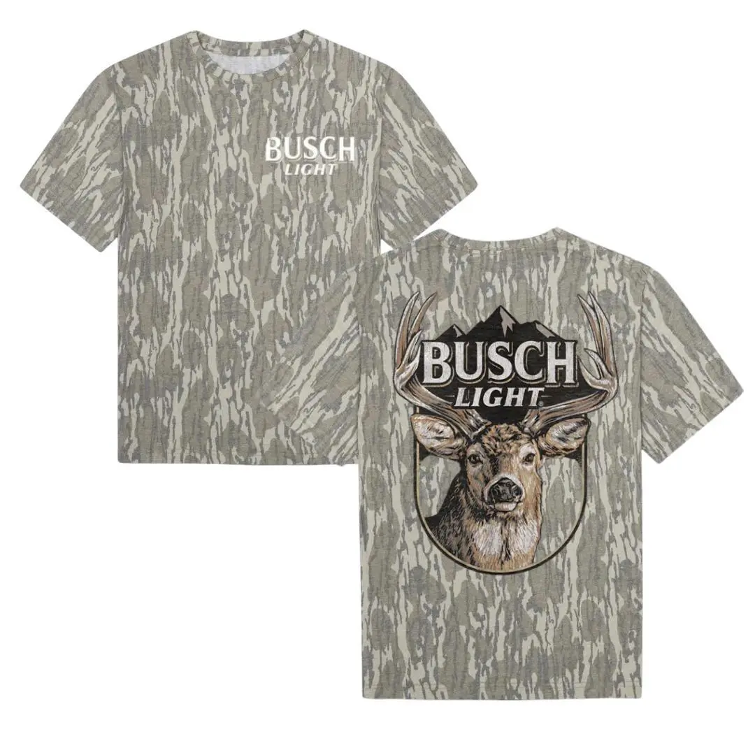 Busch Mossy Oak Tee, Camo Pattern Men's T-Shirt, Soft Breathable Cotton, Hunting Outdoor Shirt