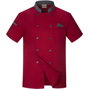 Unisex Double-Breasted Chef Coat Back Full Mesh Lightweight Chef Jacket Color Stitching Chef Uniform